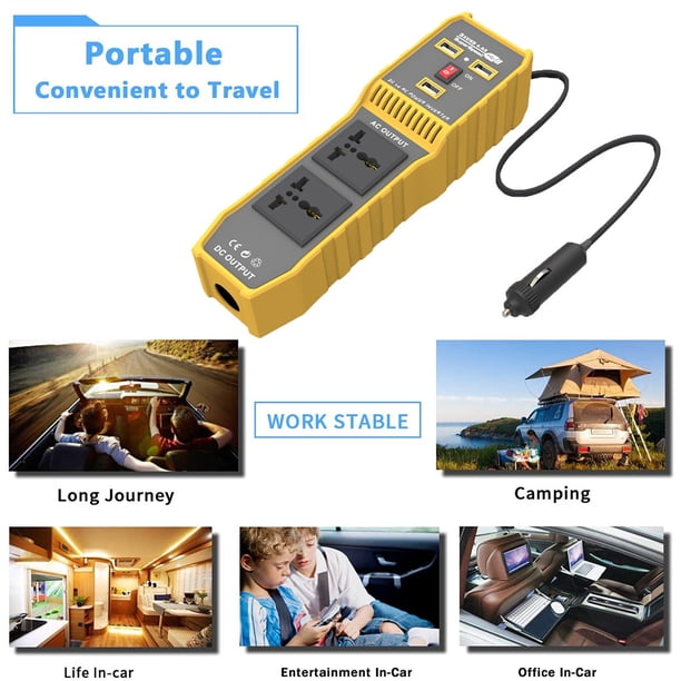 Cargadores de coche Sidaley ABS Inversor de corriente 12V a 110V 3 USB