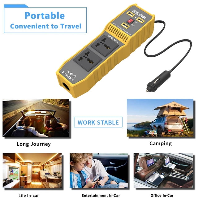 sweethay Cargadores de coche ABS Inversor de energía Reemplazo Calor Disipación Protección contra sobrecarga Convertidor Accesorios de Paneles de instrumentos para automóviles 12V a 220V