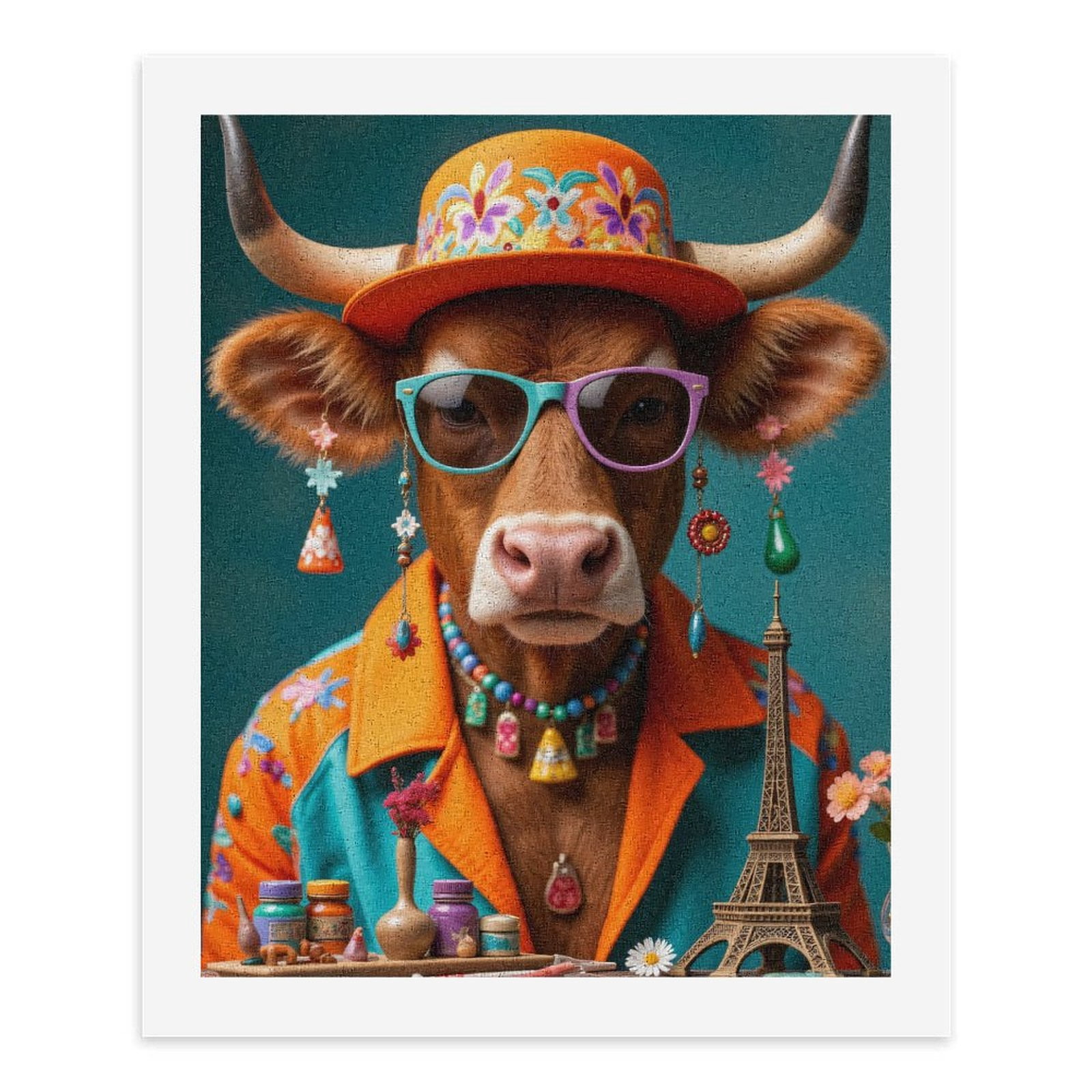 Paint By Numbers Kit for Adults Beginner - Colorful Cow Fashion Art Playful DIY Canvas Painting Kits for Adults, Frameless Paint By Number for Adults for Home Wall Decor 16x20 Inch