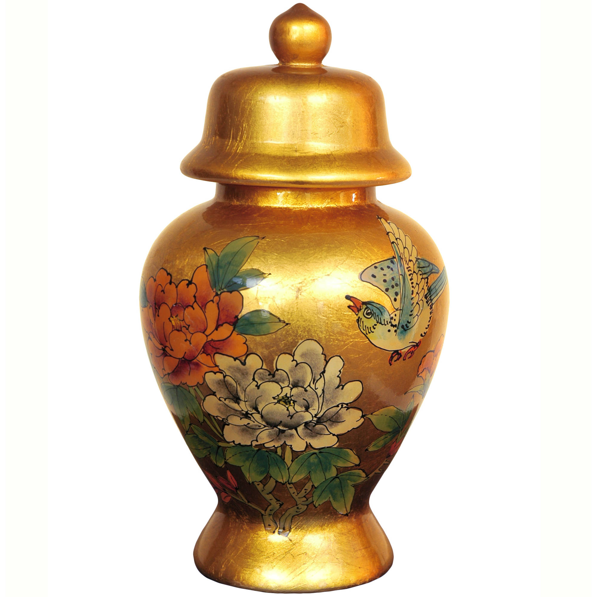 Oriental Furniture 11" Gold Temple Jar, decorative item, oriental