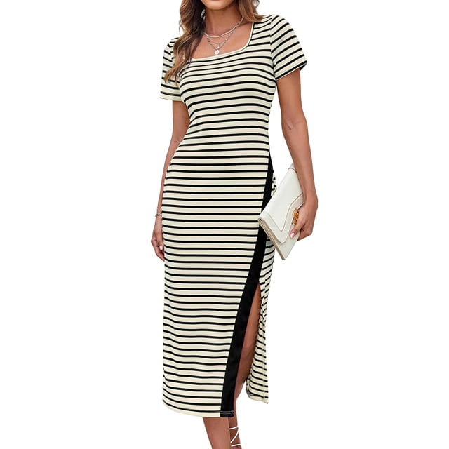 Vestido ajustado a rayas de manga corta de verano GRACE KARIN para mujer