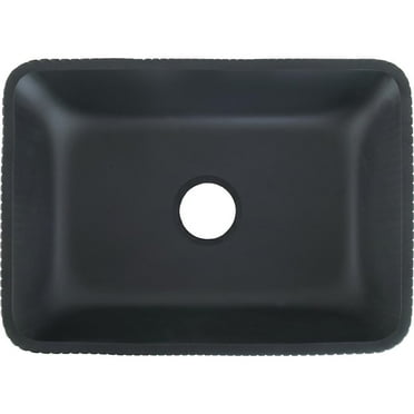 CastelloUSA Modern Stripe Matte Black Tempered Glass Crystal Rectangular Vessel Sink