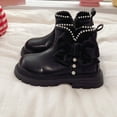 thumbnail image 3 of Girls Winter Ankle boots Cute Bow Pearl Fringe Stitching Leather Short Zipper Chelsea Booties Casual Princess Dress Shoes Black 1 Big Kids, 3 of 8