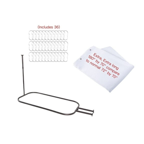 Utopia Alley Rustproof Wall Mounted Aluminum Hoop Shower Rod With Ceiling Support for Clawfoot Tub, 45.7 Inch Size by 22 Inch, Oil Rubbed Bronze   White Shower Curtain 180x70 inch