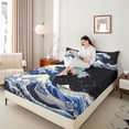 thumbnail image 4 of Homewish Ocaen Sea Wave Full Size Sheets,Natural Scenery Bed Sheets,Japanese Ukiyo-E Sheet Sets For Teens,Luxury Bedroom Decor,4 Pieces, 4 of 7