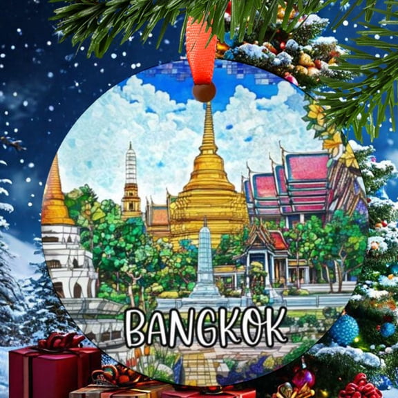 Bangkok Thailand Christmas Ornament, Ceramic, Acrylic -, Travel Souvenir, Tree Hanging, Vacation Keepsake 2025, Gift for Explorers, Collectible, Holiday Tree Decoration