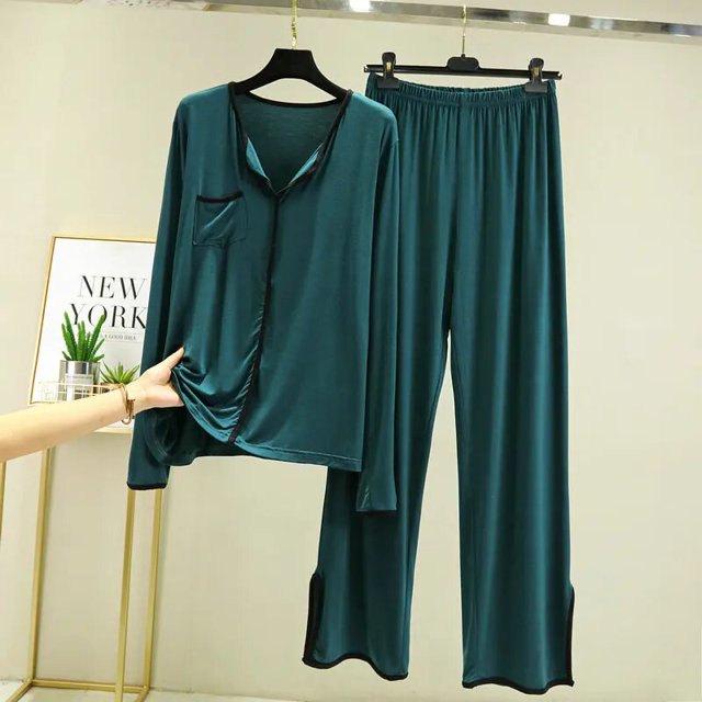 Fdfklak-Pijama holgado de talla grande L XL XXL, ropa de dormir informal para el hogar, traje de pantalones de manga larga, 2 piezas, Primavera, nuevo