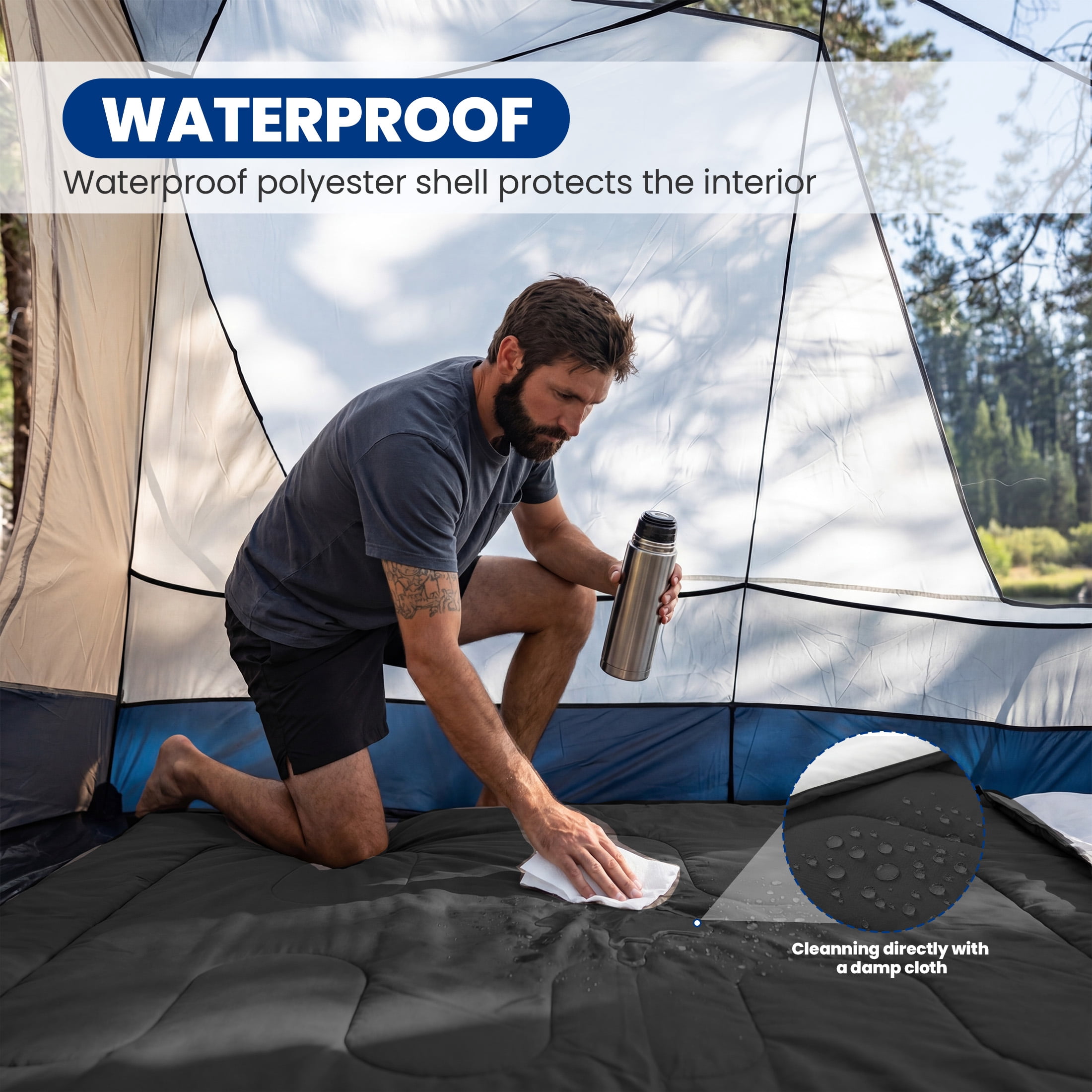 edx Double Sleeping Bag for Adults with 2 Pillows, Queen Size Waterproof Sleeping Bag 2 in 1 Design, Lightweight for Camping Travel, Black
