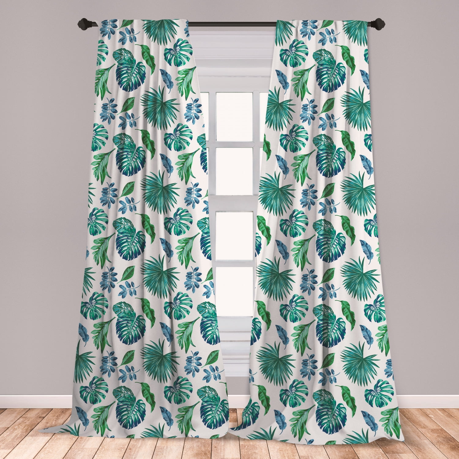 Green Leaf Curtains 2 Panels Set, Monstera Coconut Palm ...