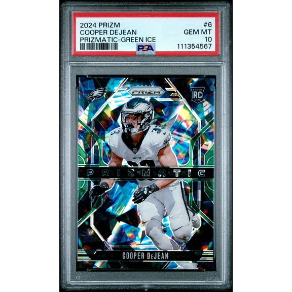 Graded 2024 Panini Prizm Cooper DeJean #6 Prizmatic Green Ice Rookie RC Football Card PSA 10 Gem Mint