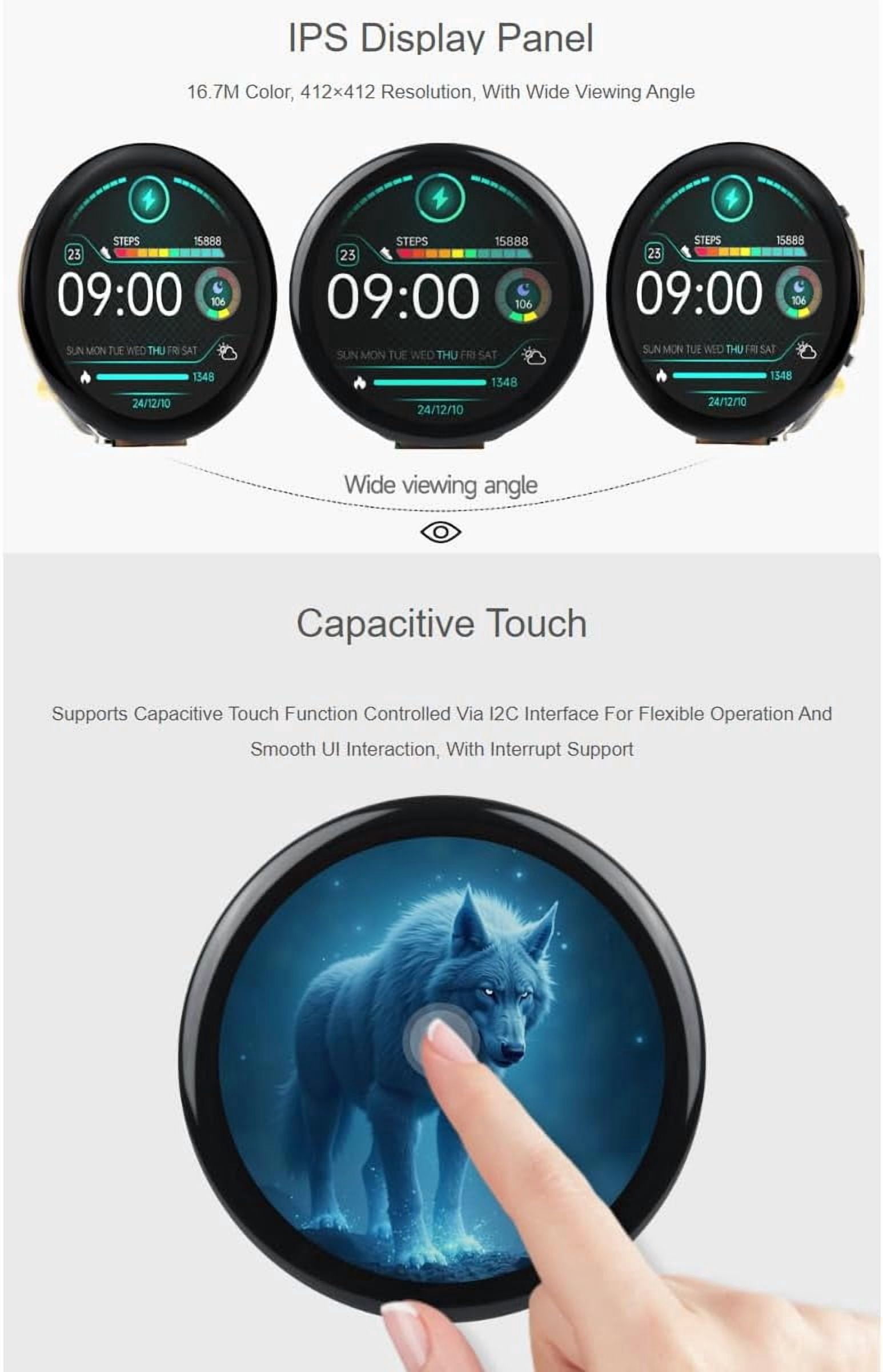 ESP32-S3 1.46inch Round Display Development Board 412×412 Resolution 16.7M Color Capacitive Touch IPS Display Panel Onboard Speaker and Microphone