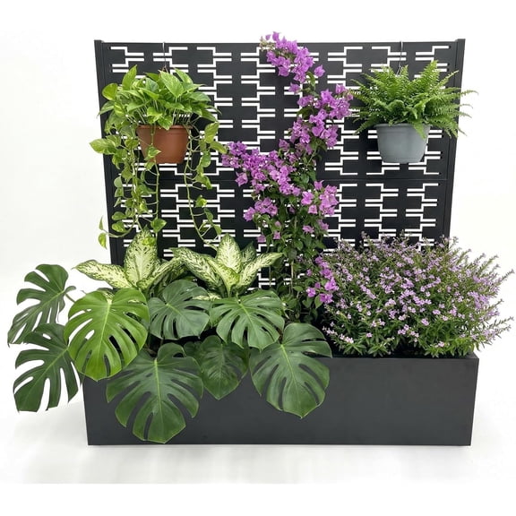 Galvanized Metal Raised Garden Bed with Trellis, Planter Box with Drainage Holes for Climbing Plants, Flowers, Vegetable, Without Wheels