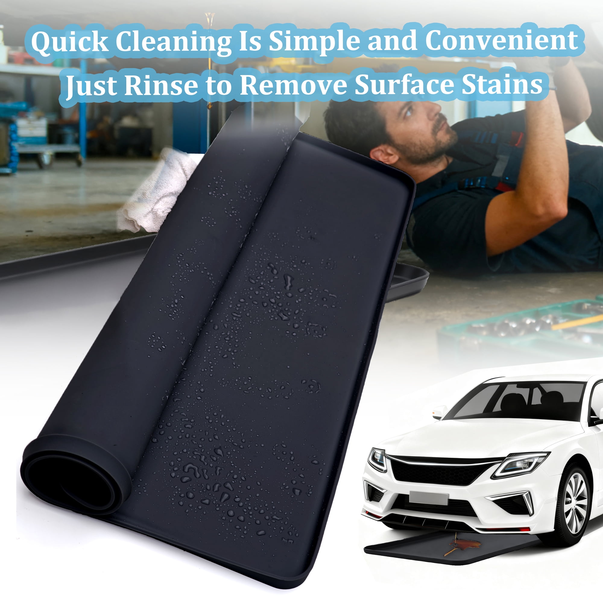 Oil Drip Pan for Under Car, Oil Spill Mat for Garage Floor Driveway Outdoor Oil Drip Tray Waterproof  Silicone Oil Drip Pan No Splatter Non-Slip Oil Catch Pan Easy to Clean Reusable