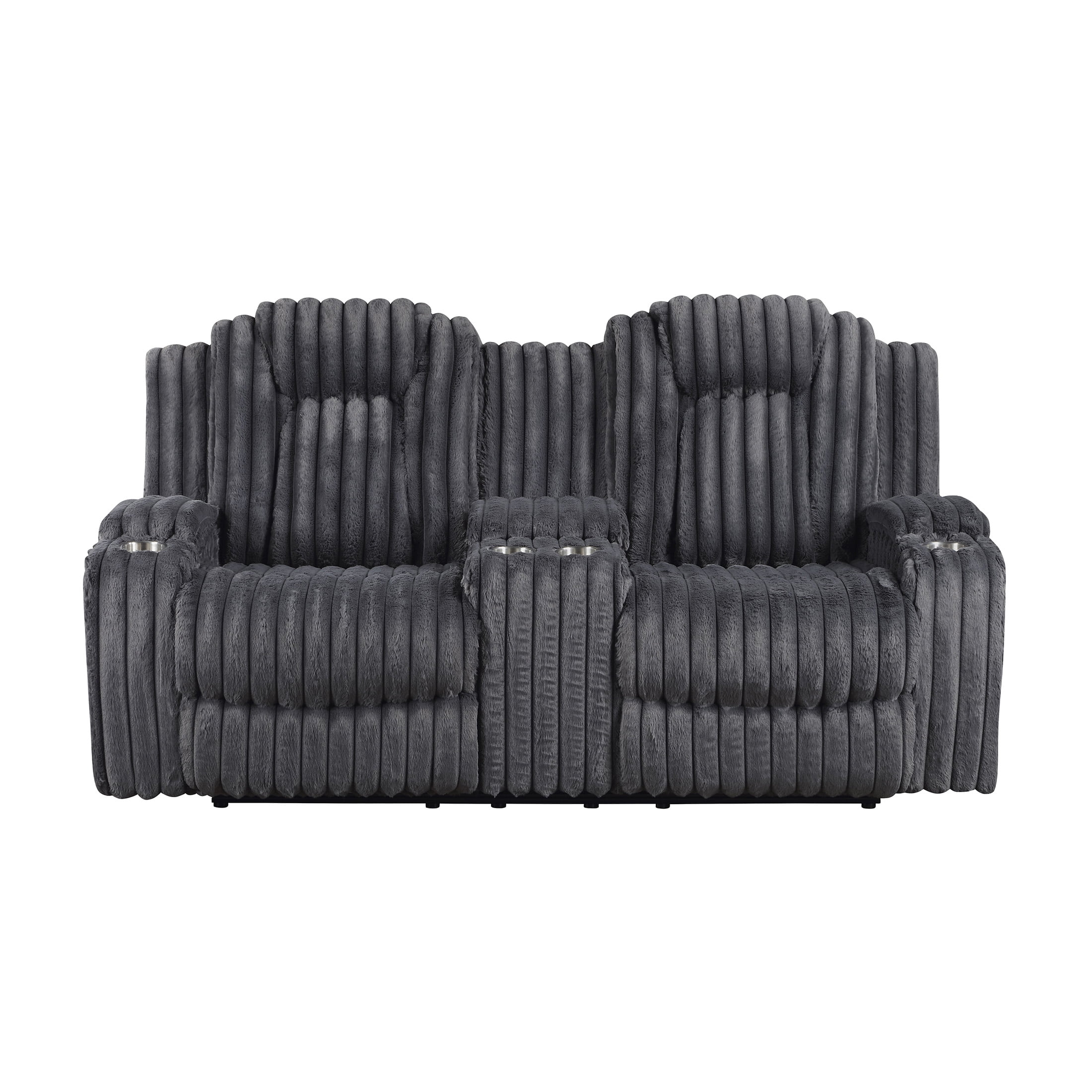 OakvillePark Lumora Corduroy Manual Double Reclining Love Seat with Center Console and Cup Holders, Dark Gray