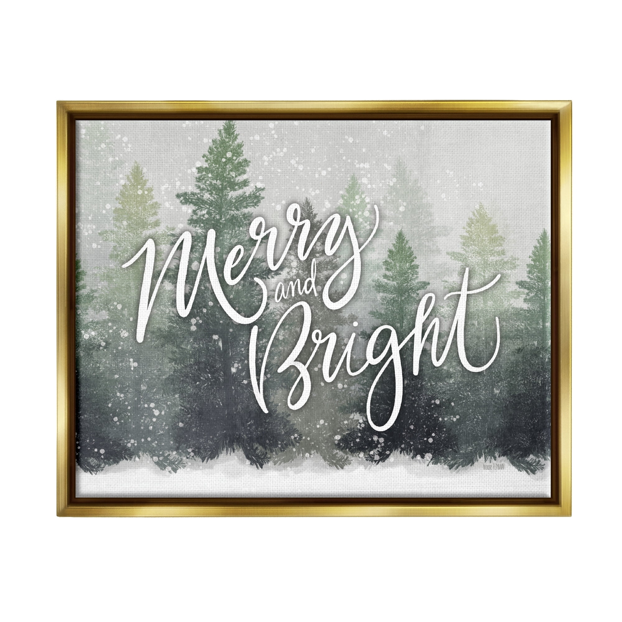 Stupell Industries Merry & Bright Scenic Niveous Winter Forest Landscape Graphic Art Metallic Gold Floating Framed Canvas Print Wall Art, Design by House Fenway