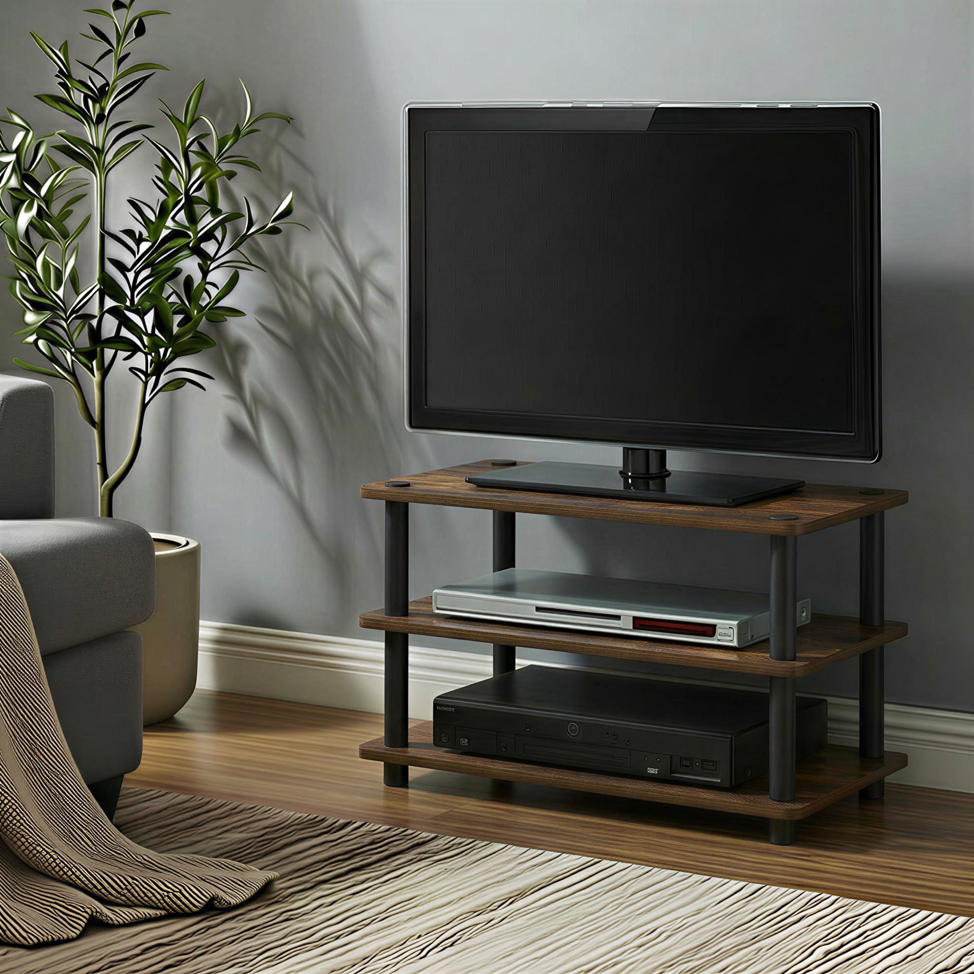Furinno Turn-N-Tube Entertainment Center, No Tools Needed, 3-Tier