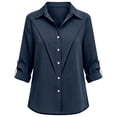 thumbnail image 5 of Curuila Long Sleeve Shirts For Women Button Down Solid Color Lapel Comfortable T Shirt Navy Size 3Xl, 5 of 6
