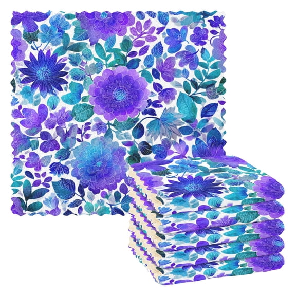6 Pieces of Kitchen Towels 11x11Inch Kitchen Dish Cloths Kitchen Dish Towels Reuseable Cleaning Cloths Blue Watercolor Leaves