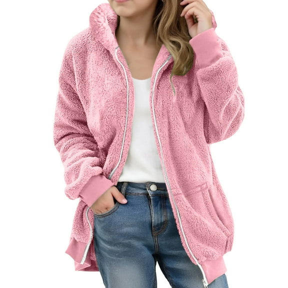 𝐏olar Fleece Jacket for Boys Girls Fall Winter Warm She𝐫pa 𝐋ining Outerwear Lightweight Hood𝐢e Teens Coats 5 14 Years