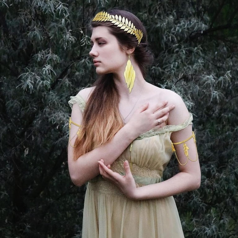Greek Goddess Costume Jewelry Set Gold Laurel Leaf Crown Earrings Necklace Amazon.com: LOFITOR 9Pcs Greek Goddess Costume Accessories  main image 3