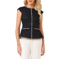 thumbnail image 1 of INSPIRAR CHIC Blusa de Peplum Elegante de Tweed para Mujeres con Cuello Redondo y Mangas Cortas para Oficina Negocios en Negro y Azul, 1 of 5