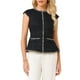 thumbnail image 1 of INSPIRAR CHIC Blusa de Peplum Elegante de Tweed para Mujeres con Cuello Redondo y Mangas Cortas para Oficina Negocios en Negro y Azul, 1 of 5