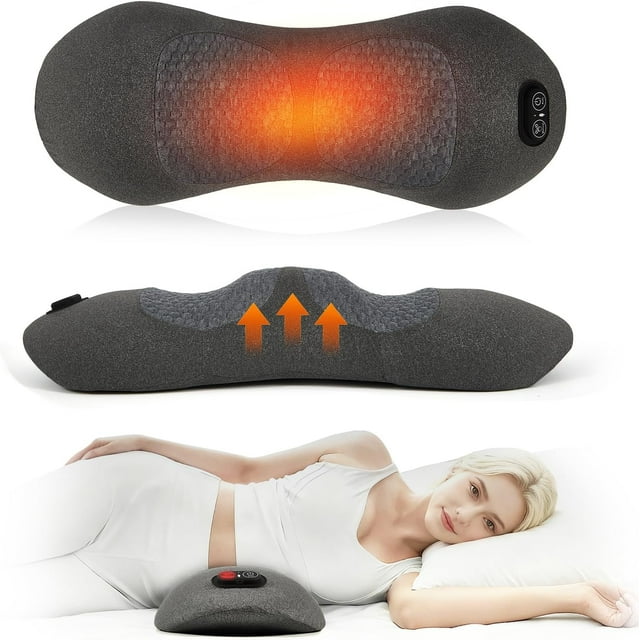 Triple Fusion Back Massager, 2026 New 3-in-1 Heated Massager Pillow with Vibration & Traction for Lower Back Pain Relief - Use on Bed & Chair