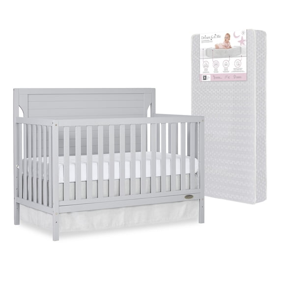 Nursery Bundle, Dream On Me Cape Cod 5 in 1 Convertible in Pebble Grey and Crib & Toddler Mattress Bundle