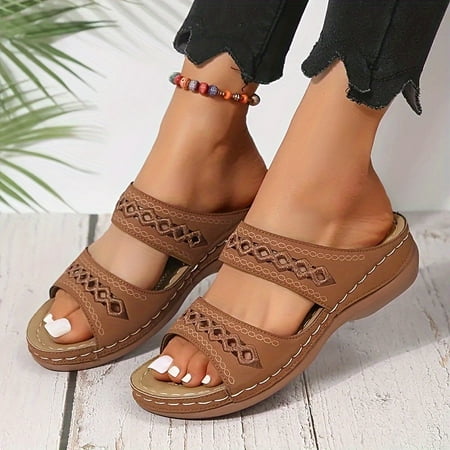 

Women s Solid Soft Sole Walking Color Stylish Sandas Platform Wedge Shoes Casual Double Bands Shoes