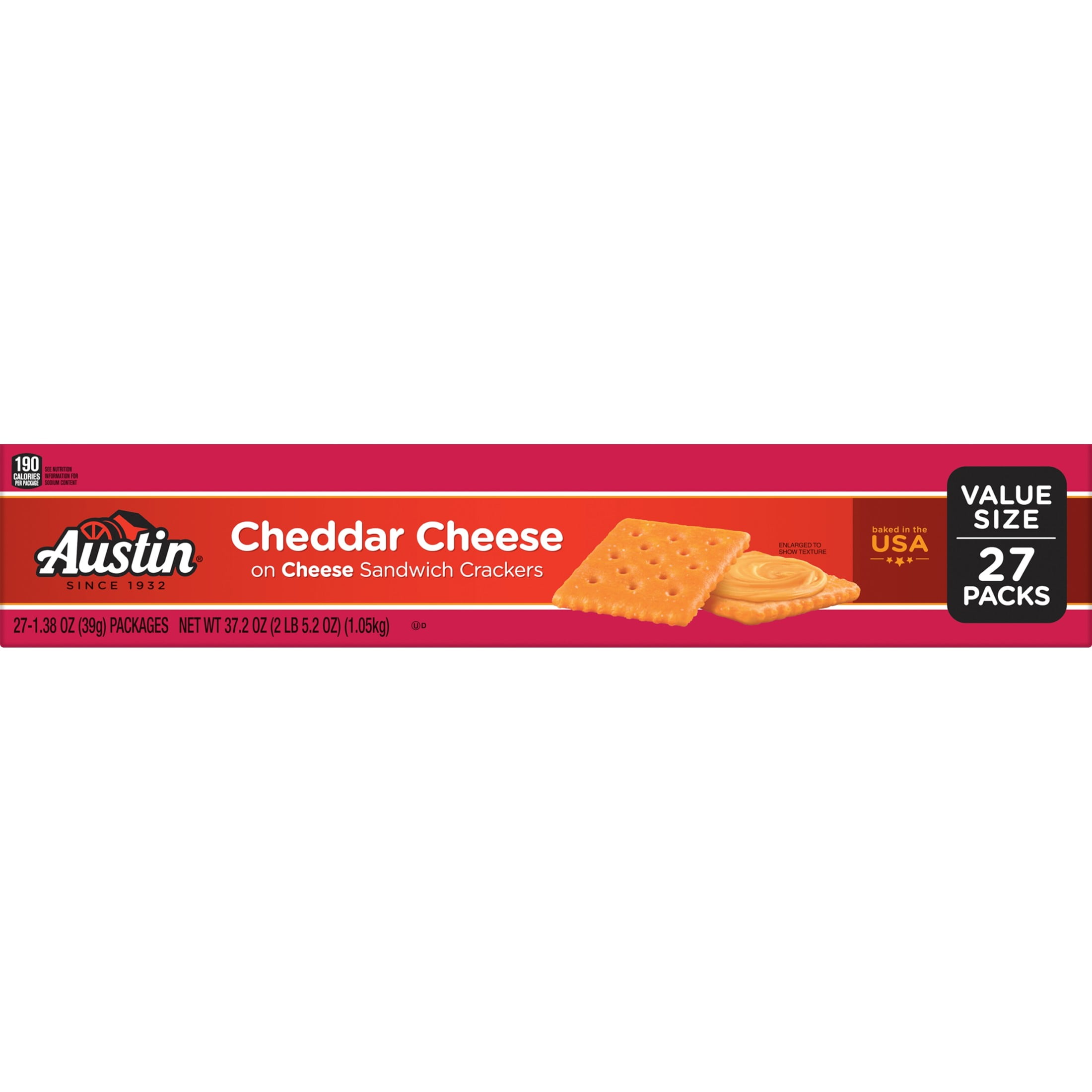 Austin Cheddar Cheese on Cheese Sandwich Crackers, Single Serve Snack Crackers, 27 Count