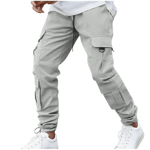 Cavosen Cargo Pants for Men Low waist Trousers with Pockets Solid Regular Elastic Waist Bottoms Straight Leg Lightweight Windbreaker Casual Clothes
