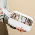 thumbnail image 5 of Bolsa de cosméticos pequeña con costuras transparentes, bolsa de cosméticos de baño de PVC, PU, impermeable, de gran capacidad, color blanco, 5 of 5