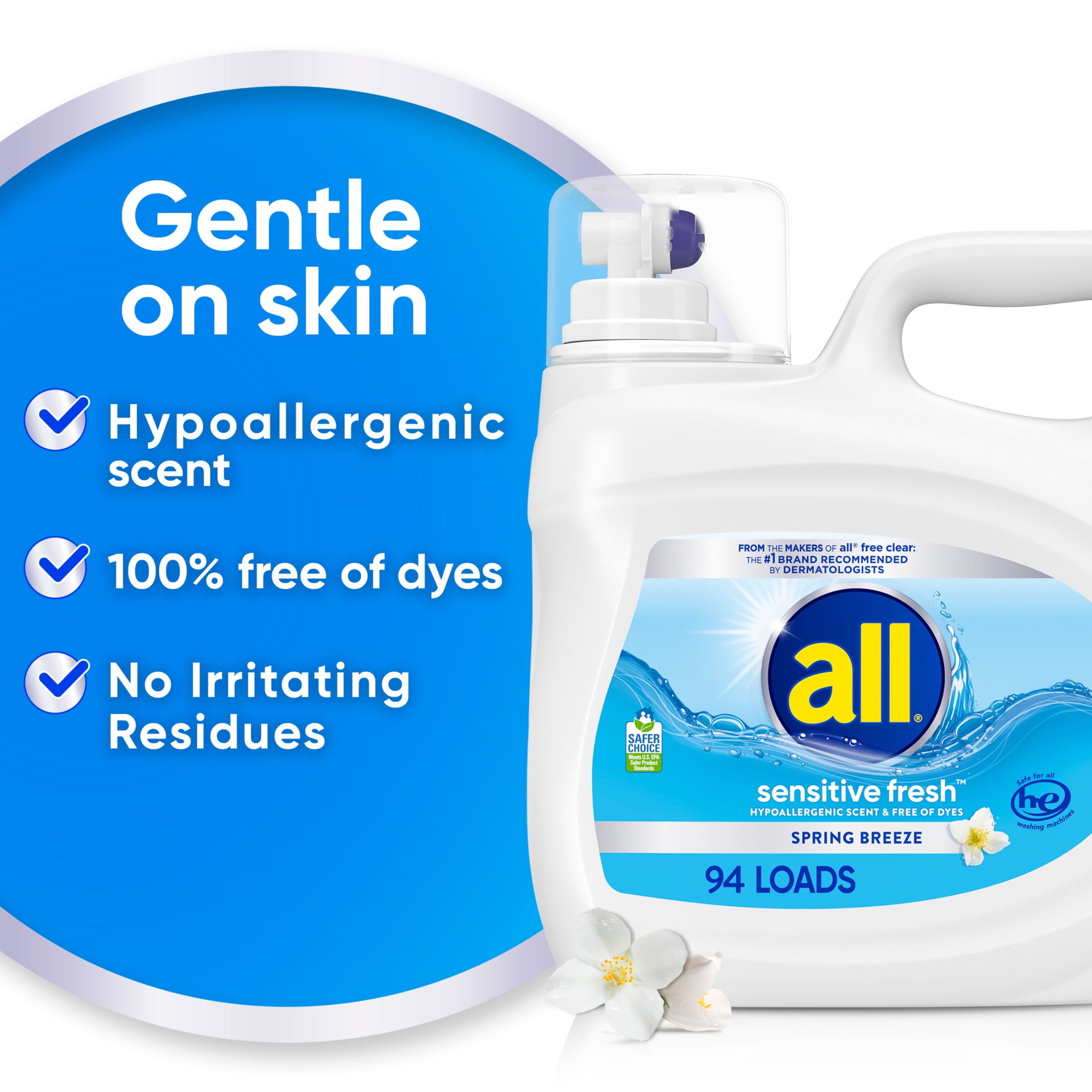 all Sensitive Fresh Liquid Laundry Detergent, Spring Breeze, 118 oz, 94 Loads