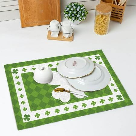 

St. Patricks s Day Placemats Scandinavians Irish Day Plaid Decorative Placemats Insulated Tablecloths