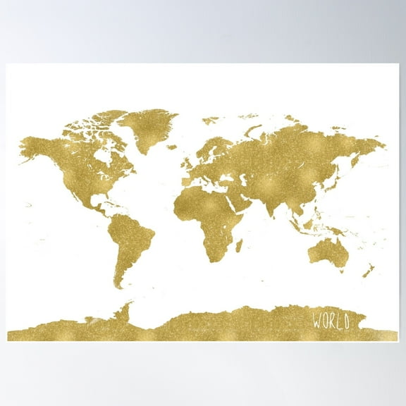 World Map Gold B Poster Wall Art, Modern Wall Decor For Living Room Bedroom, 8x12 UNFRAMED