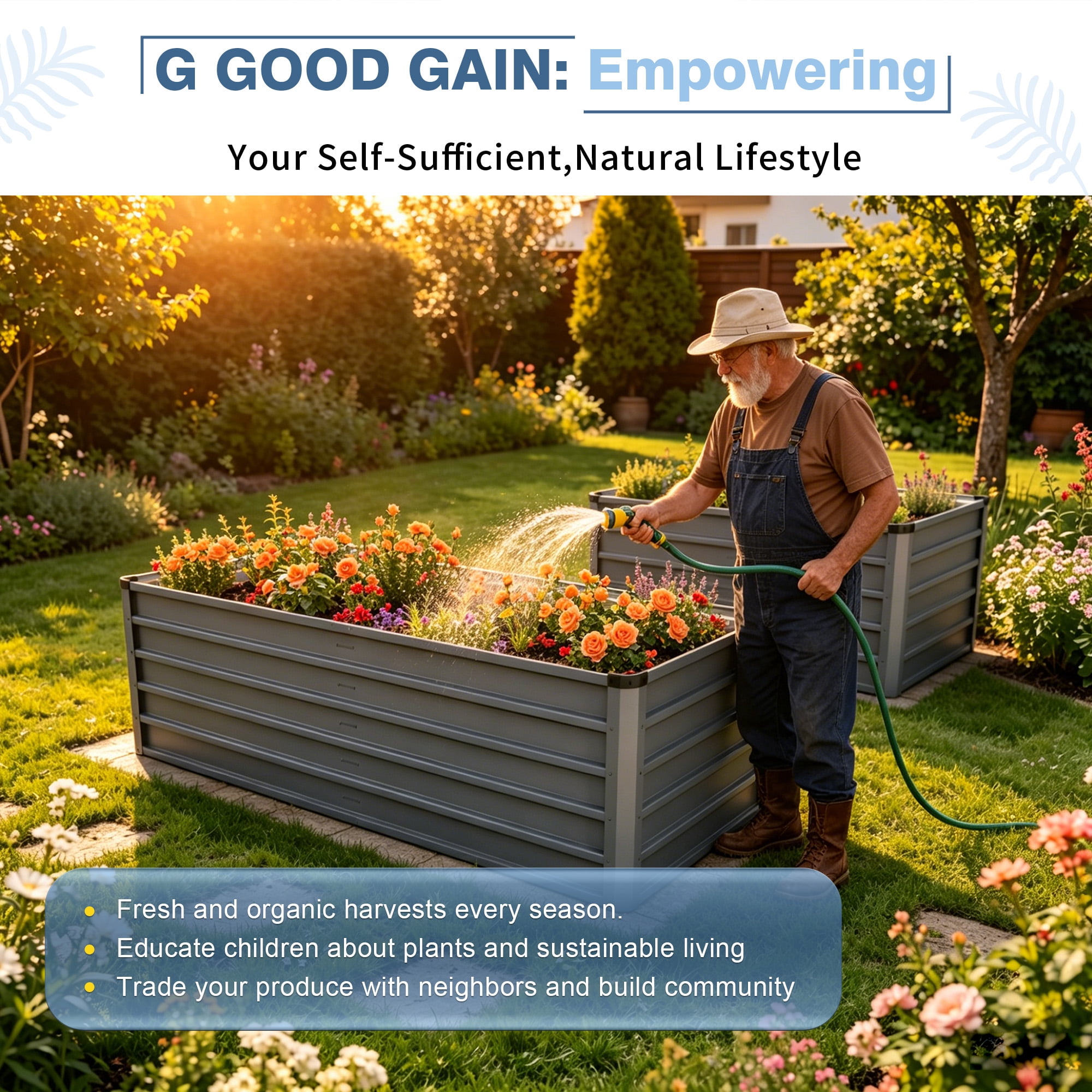6x3x2ft 2pcs Large Raised Garden Bed Kit, Grey Rectangular Galvanized Metal Outdoor Garden Bed, Planter Raised Garden Boxes Outdoor Garden Beds for Growing Plants, Vegetables and Flowers