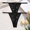 thumbnail image 3 of Bragas de encaje sexys para mujer, ropa interior de cintura baja, Tanga transparente ahuecado sólido, lencería suave y transpirable, 2 unids/set, 3 of 5