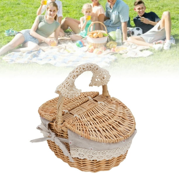 Gran 15.4 Canasta De Picnic De Picnic De Mimbre Cestas De Picnic Vacías Con Tapa, Cesta De Picnic Con Manijas Plegables Para Picnic, Cuerpo A Cuadros, Cuerpo Tejido Resistente