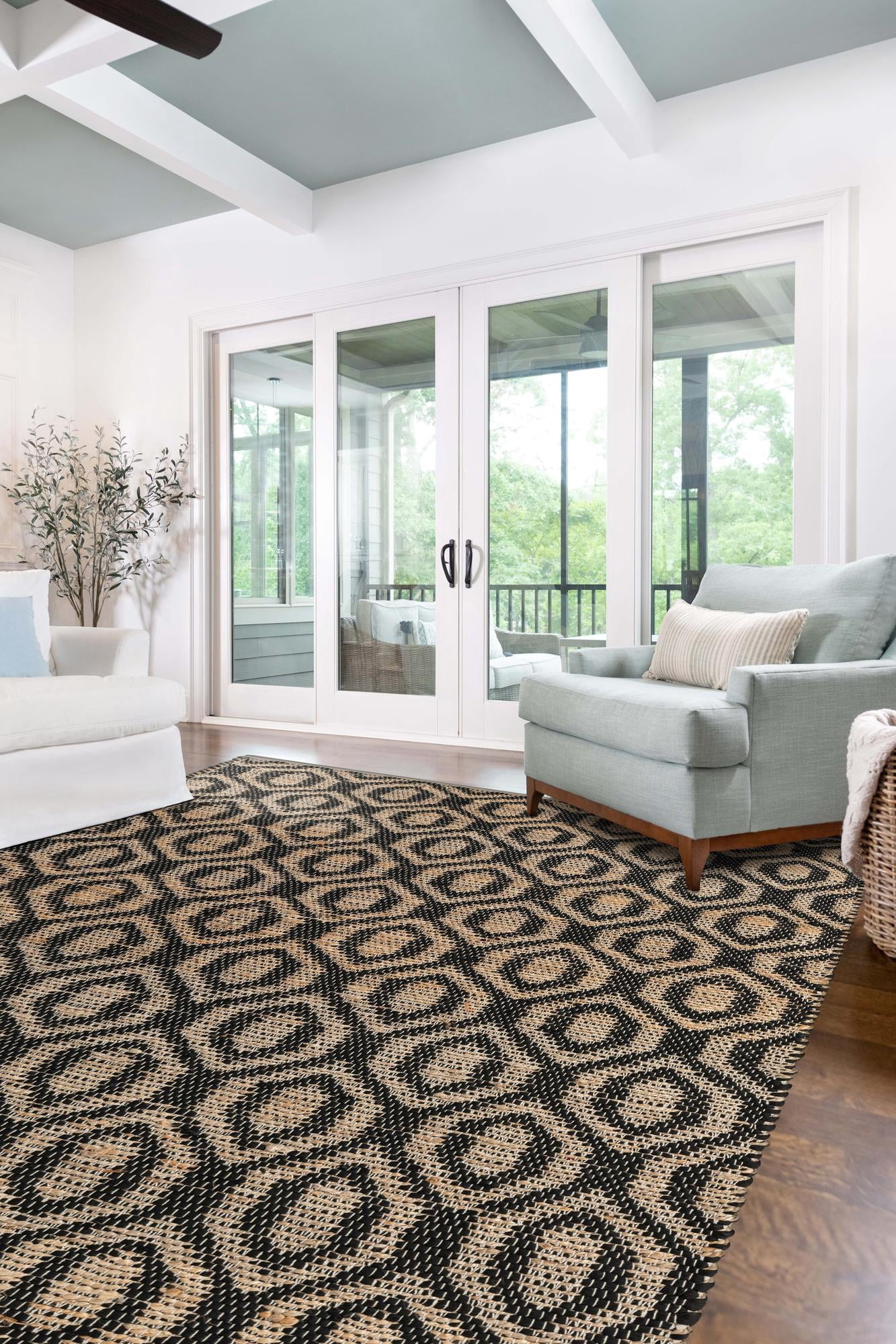 Unique Loom Chindi Jute Collection Area Rug (10' x 14' 1" Rectangle Black/Navy Blue)