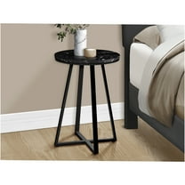 JERFIT Modern Round Side Table, Black Marble End Table with Metal X-Base for Living Room, Bedroom, Office