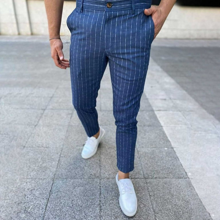 Men's Stripe Dress Pants Fashion Bottom Business Casual Suit Pants
