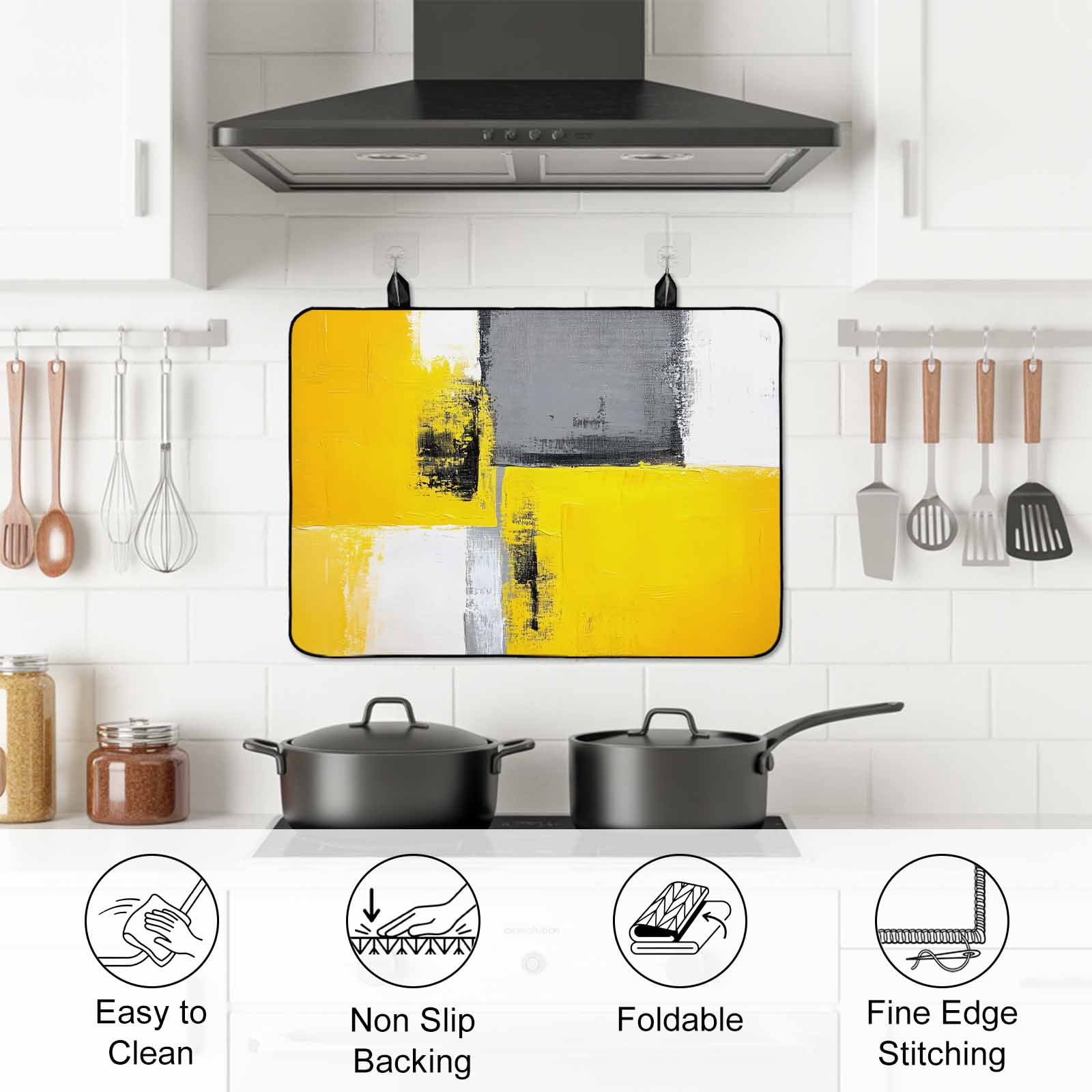 Oil Painting Yellow Grey Stove Top Cover for Electric Stove, Heat-proof & Non Slip Glass Top Stove Cover Protector, Abstract Modern Street Grunge Art Kitchen Flat Cooktop Rubber Mat 24x21 Inches