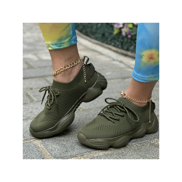 Zodanni Women & Men Running Shoe Slip On Walking Shoes Knit Upper Sock  Sneakers Womens Mens Trainers Outdoor Non-Slip Sports Army Green 5 