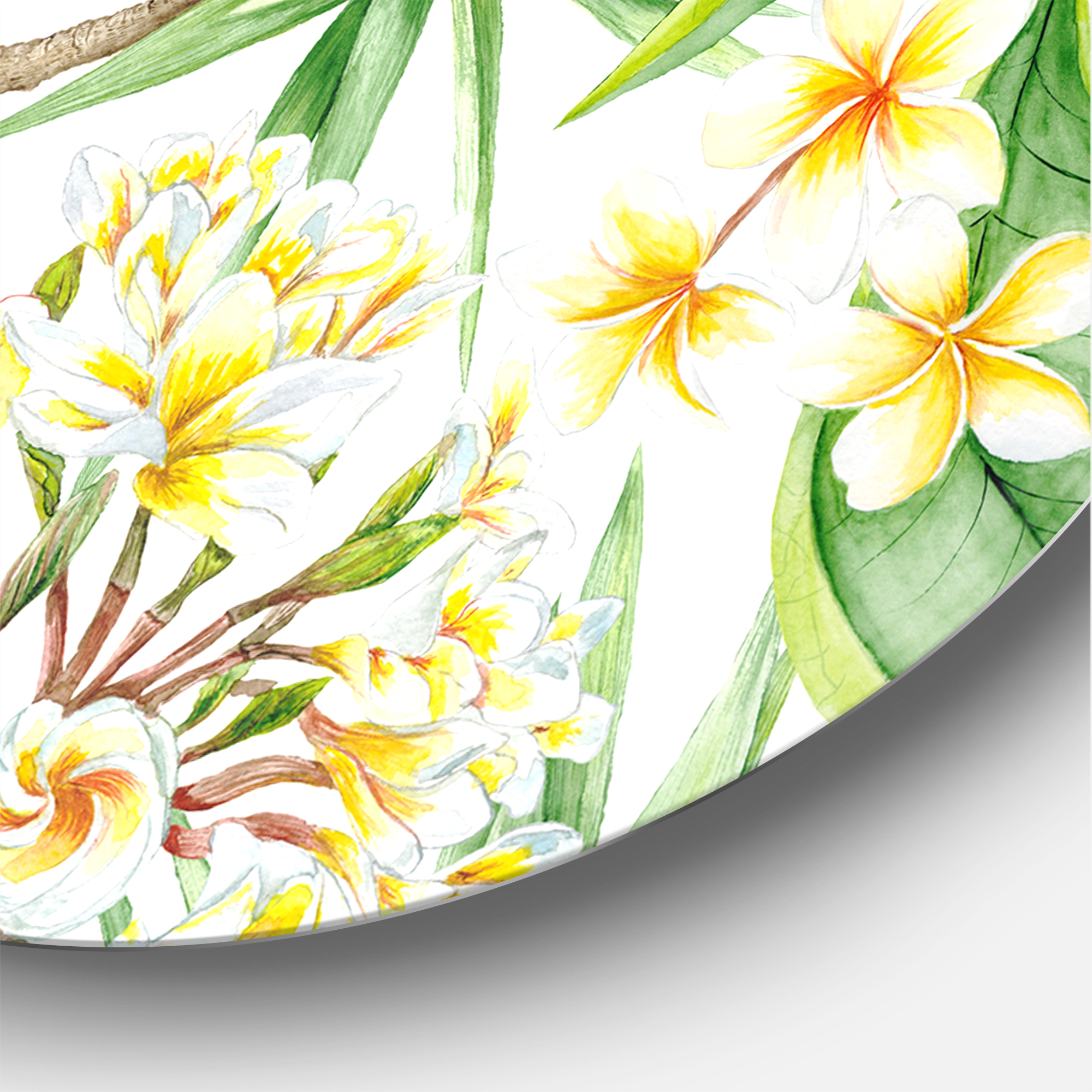 Designart 'Yellow Flowers and Tropical Foliage VI' Modern Circle Metal Wall Art 11x11 - Disc of 11