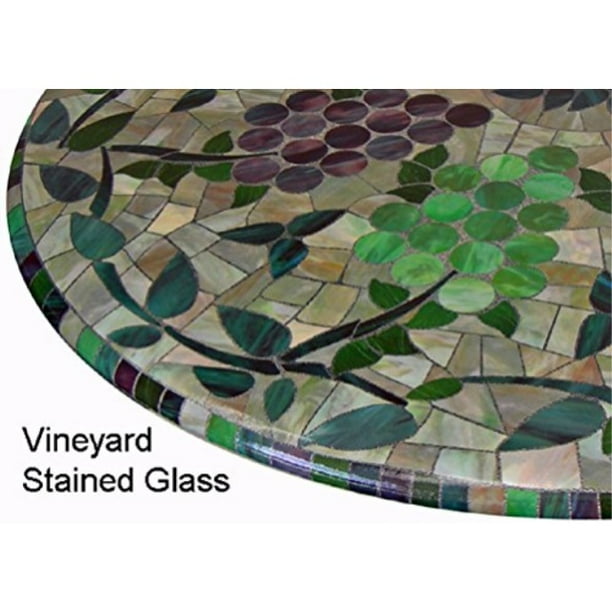 Mosaic Table Cloth Round 36 To 48 Elastic Edge Fitted Vinyl Cover Vineyard Stained Glass Pattern Brown Purple Green Com Elastic Edge Fitted Vinyl Table Cover, 48 Round Vinyl Tablecloths With Elastic
