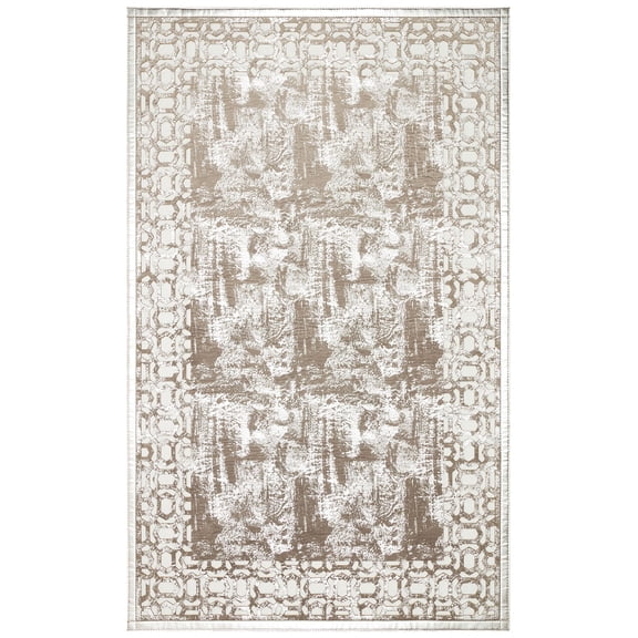 Mittersill Cream Modern Polyester Leather Area Rug