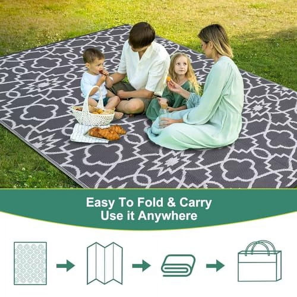 Outdoor Camping Rug for Patio 8x10/9x12/9x18 Stain-Resistant Modern Plastic Straw Rugs with Geometric Floral Pattern, UV-Resistant Reversible Mat for Picnic, RV, Porch, Deck