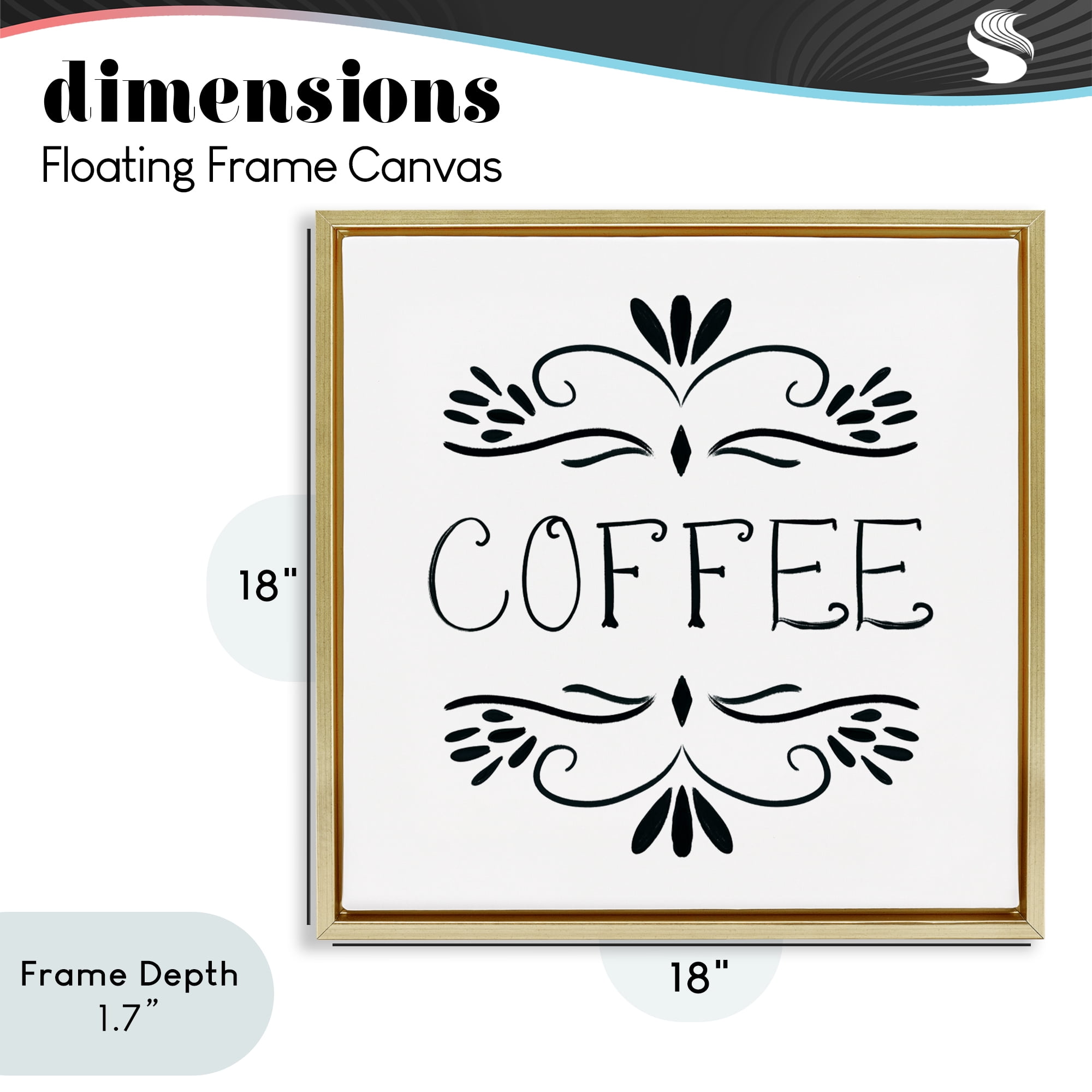Stupell Industries Coffee with Floral Emblems Gold Framed Floater Canvas Wall Art, design by Lucille Price