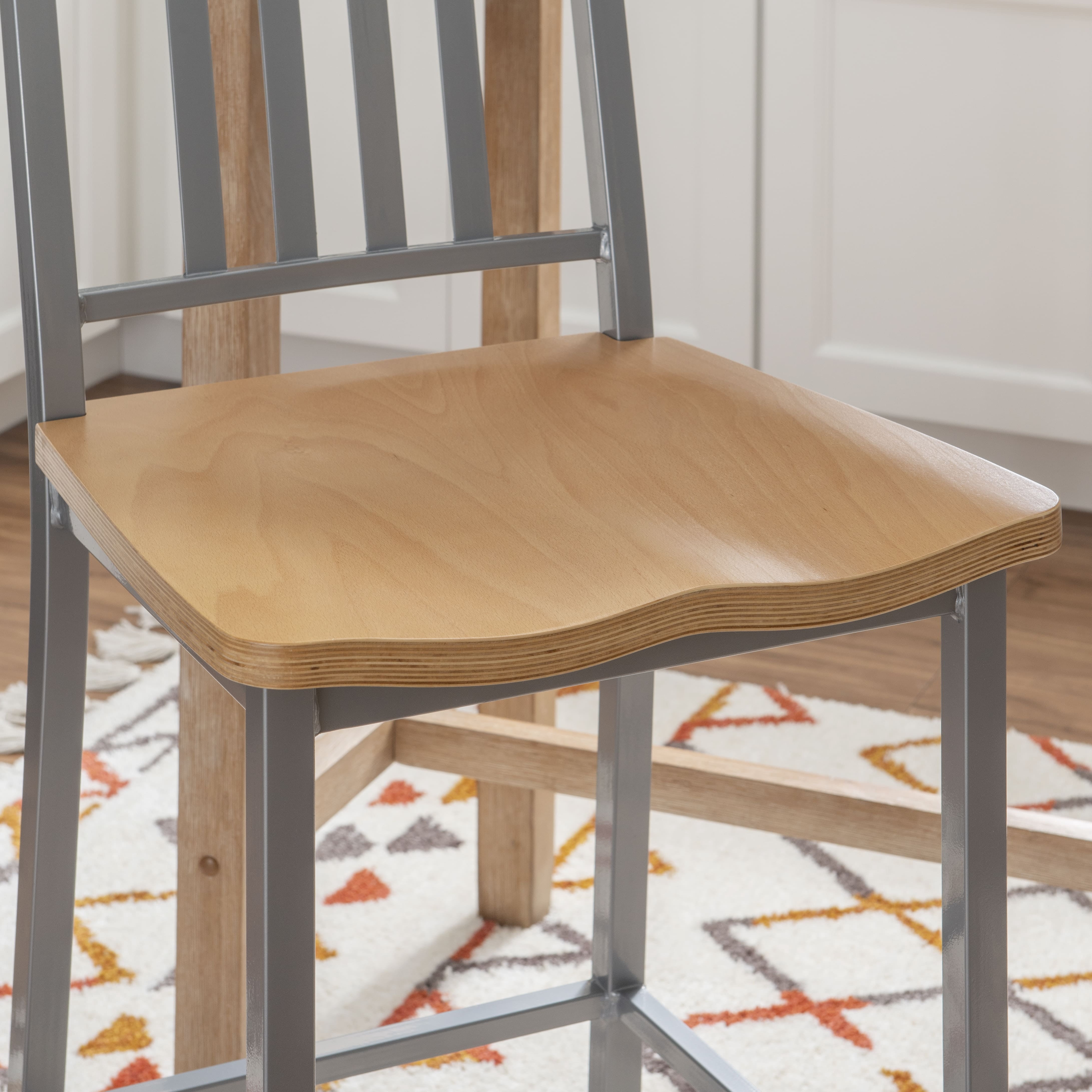 Linon Fostria 30" High Back Metal Bar Stools, Set of 2, Silver/Natural