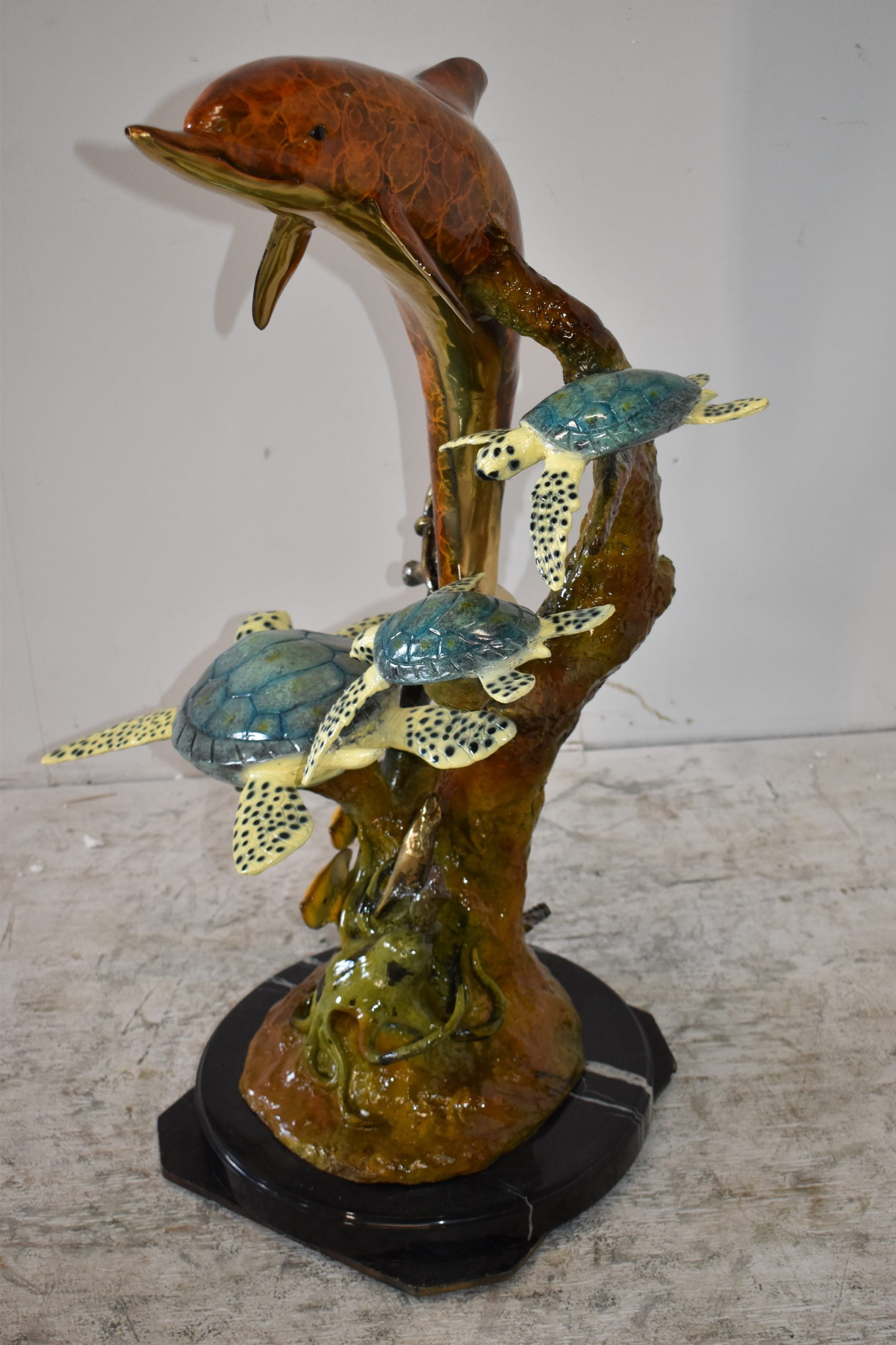 Nifao Dolphin Octopus and Three Turtles Outdoor Fountain Statue, Bronze Garden Water Feature Sculpture for Patio & Yard – Garden Outdoor Decor Sculpture, 28"L x 21"W x 35"H